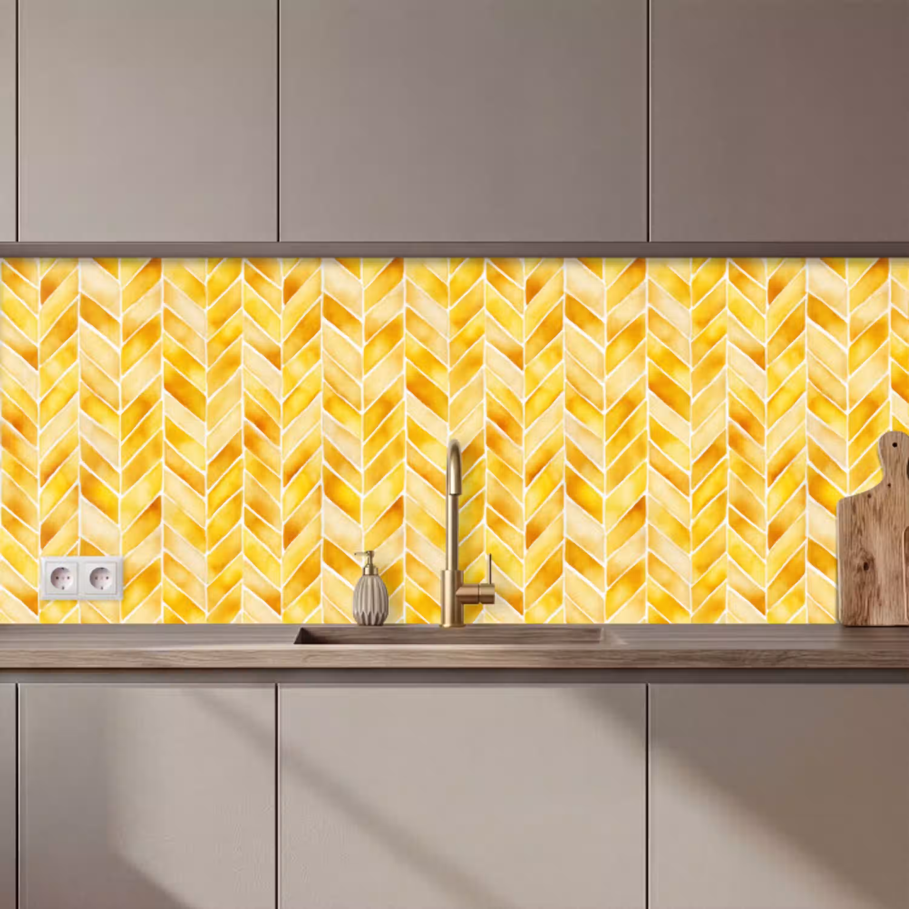 Visgraat - Aquarel - Patronen - Goudgeel keuken achterwand 2 middel 871 zz_3dshopping