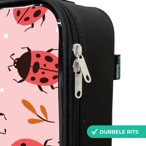 Rode lieveheersbeestjes op roze achtergrond Kinderkoffer - Zwart klein -rits_NL