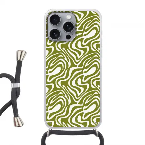 Lijnpatroon - Groen - Organisch Hoesje iPhone 16 Pro Max met koord klein 804 -3d