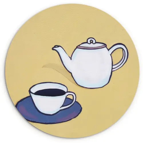 Theepot - Kopje - Beige - Illustratie Wandcirkel kunststof plaat 5mm dik klein -3d