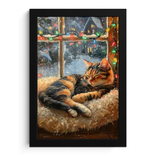 Kat - Kerst - Winter - Dier fotolijst zwart zonder passe partout klein -3d
