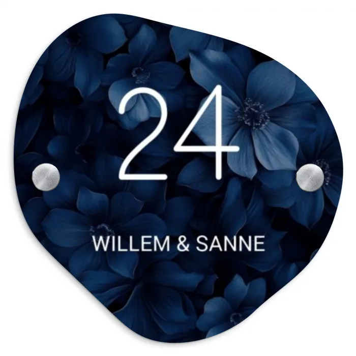 Blauwe bloemen - Klassiek Naambord Organisch middel -3d