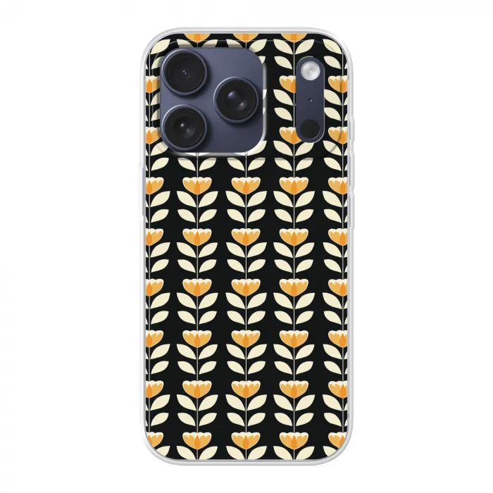 Retro - Bloem - Zwart - Okergeel Telefoonhoesje iPhone 17 Pro klein 878 -3d