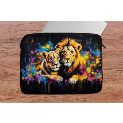 Leeuwen - Schilderij - Kleuren laptophoes neopreen klein -tafel