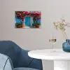 Deur - Hout - Bloemen - Blauw poster papier klein -sfeer3