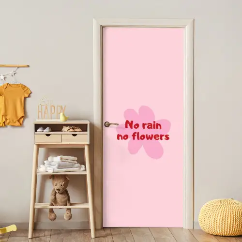 No rain no flowers - Bloem - Roze deurposter klein -sfeer4