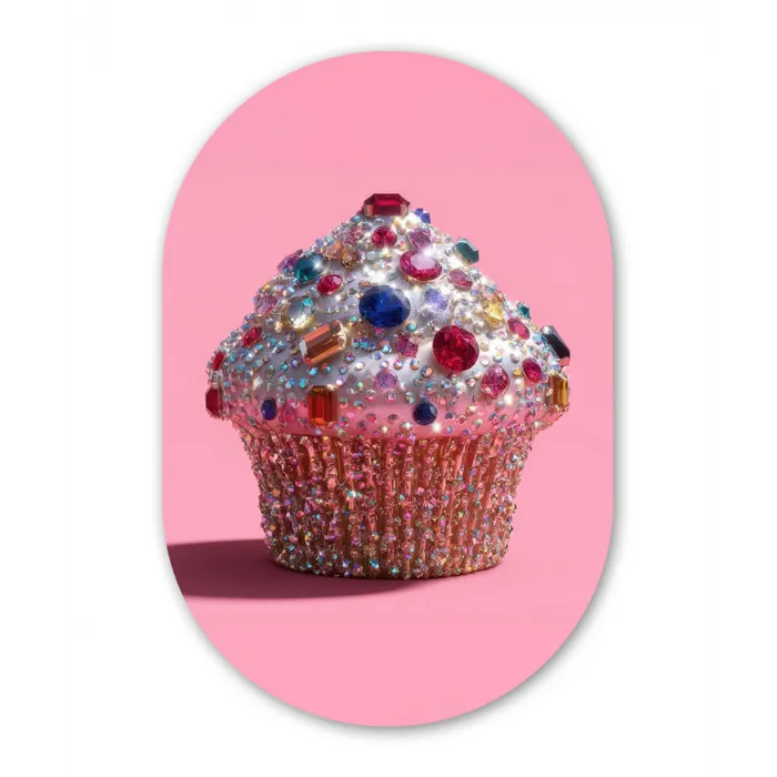 Cupcake - Kleurrijk - Edelstenen Wandcirkel Ovaal Glas middel -3d