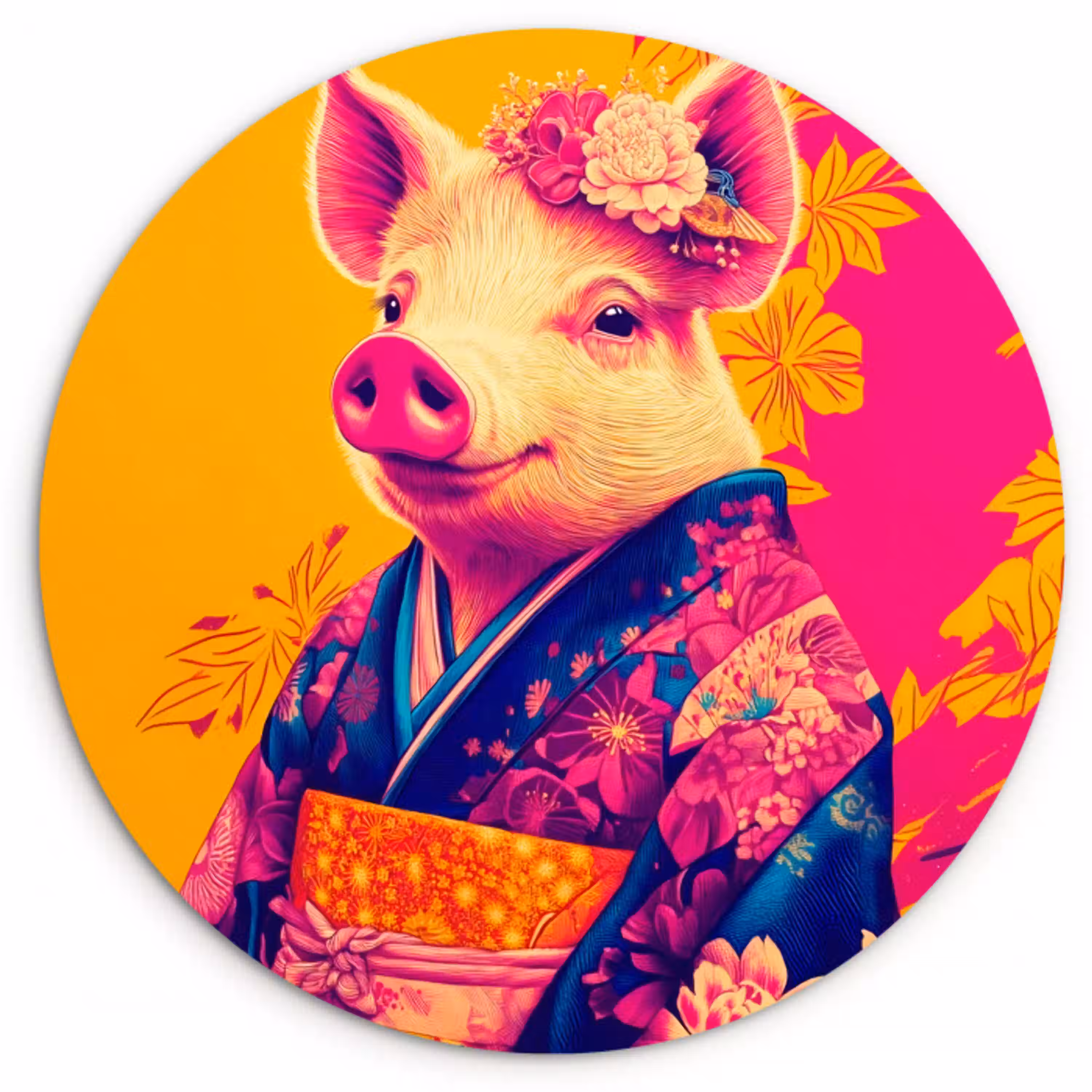 Varken - Bloemkroon - Kimono - Abstract Wandcirkel kunststof plaat 5mm dik klein -3d