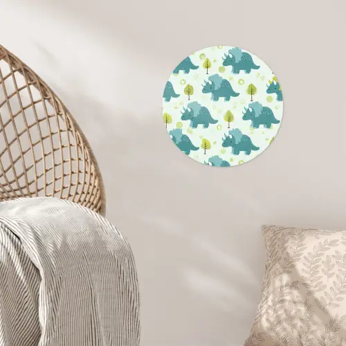 Triceratop - Blauw - Stippen - Boompjes Wandcirkel behangsticker klein -sfeer4