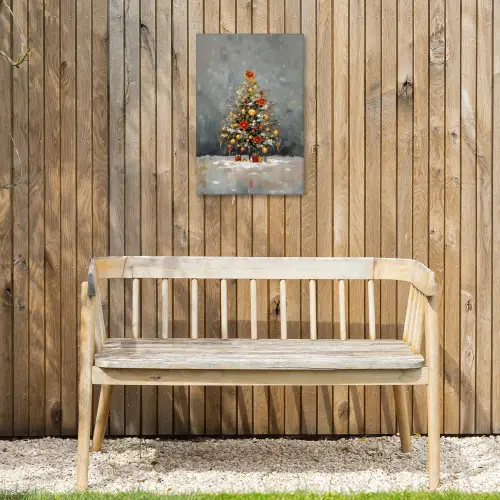 Kerstboom - Cadeaus - Rood - Goud Tuinposter op houten frame 2 cm dik klein -sfeer4