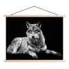 Wilde dieren - Wolf - Zwart - Wit textielposter latten blank klein -3d