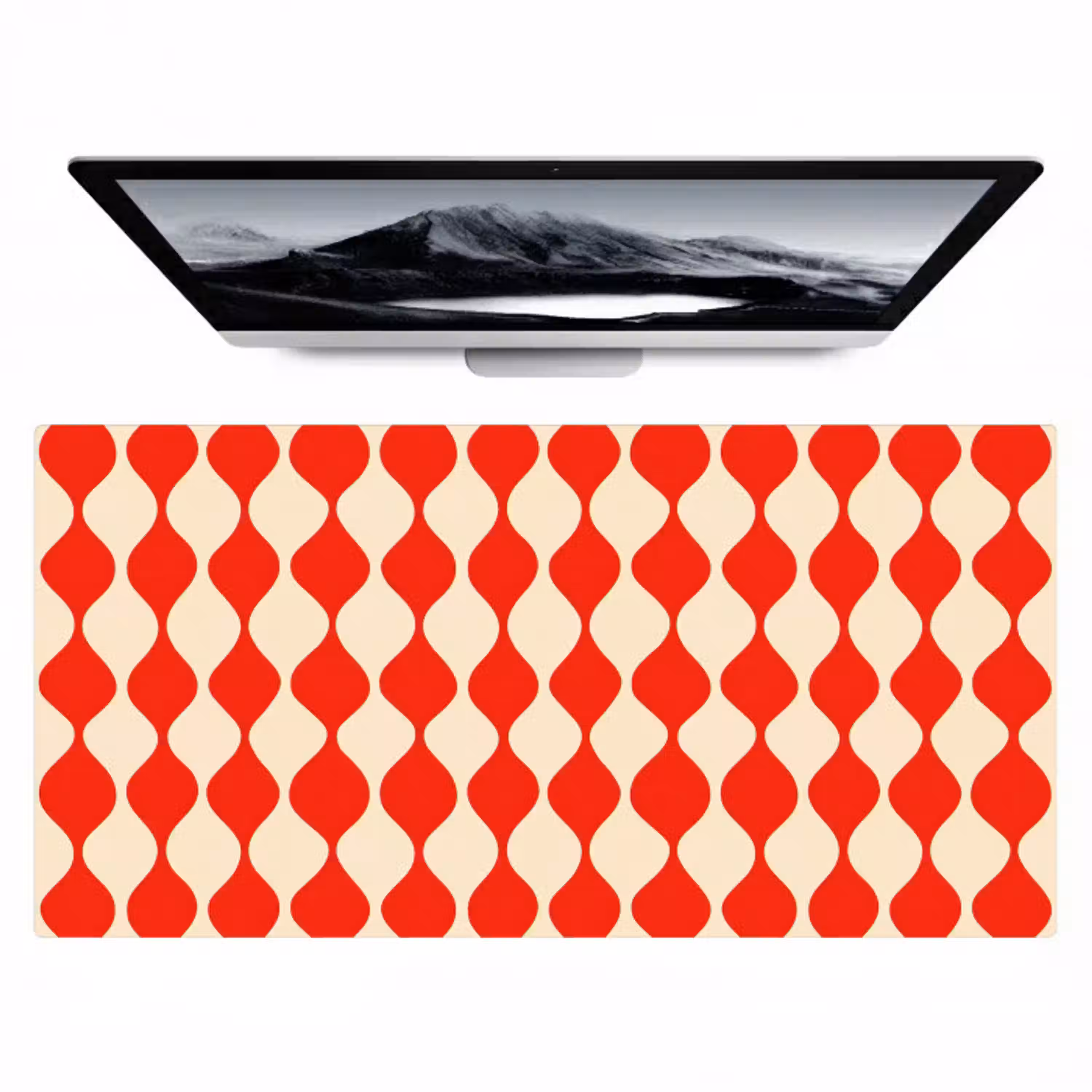 Golvend patroon - Retro - Rood - Beige Muismat XXL klein 681 -zzz3d