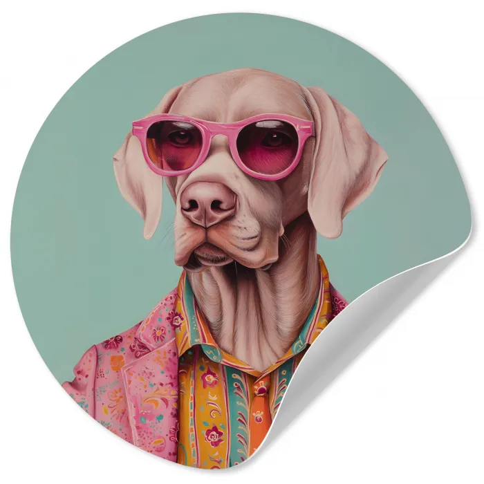 Hond - Overhemd - Bloemen - Bril Wandcirkel behangsticker klein -3d