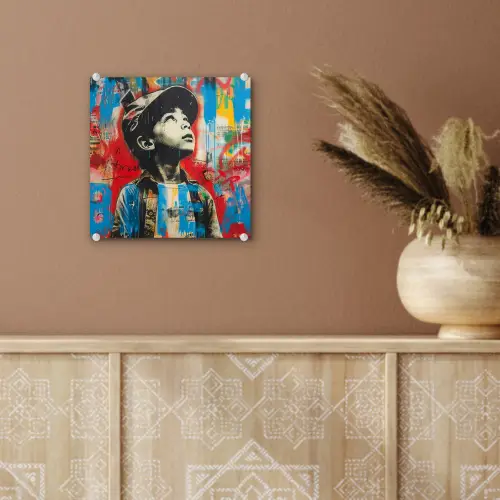 Graffiti - Vintage - Jongen - Street art - Neon - Banksy plexiglas 5mm klein -sfeer5