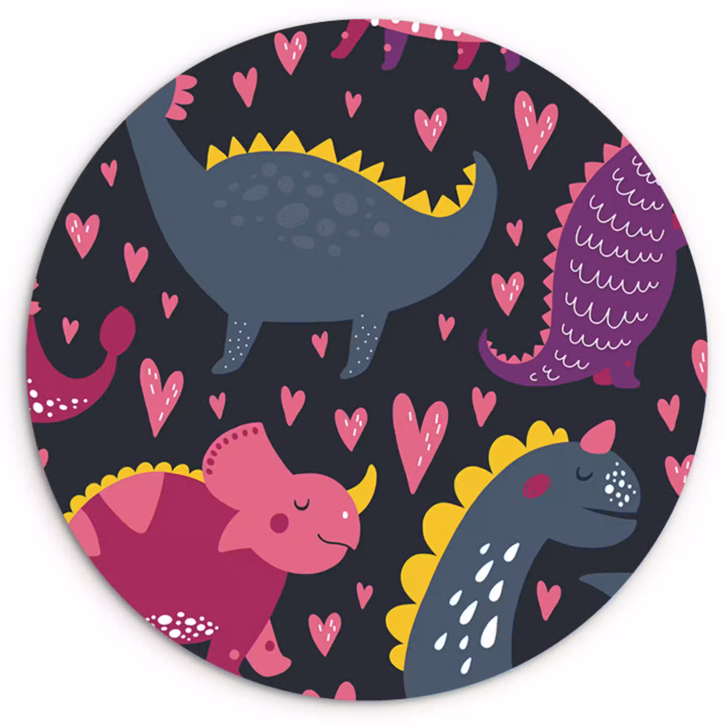 Dinosaurus - Kind - Patronen - Roze - Meisjes Wandcirkel kunststof plaat 5mm dik klein -3d