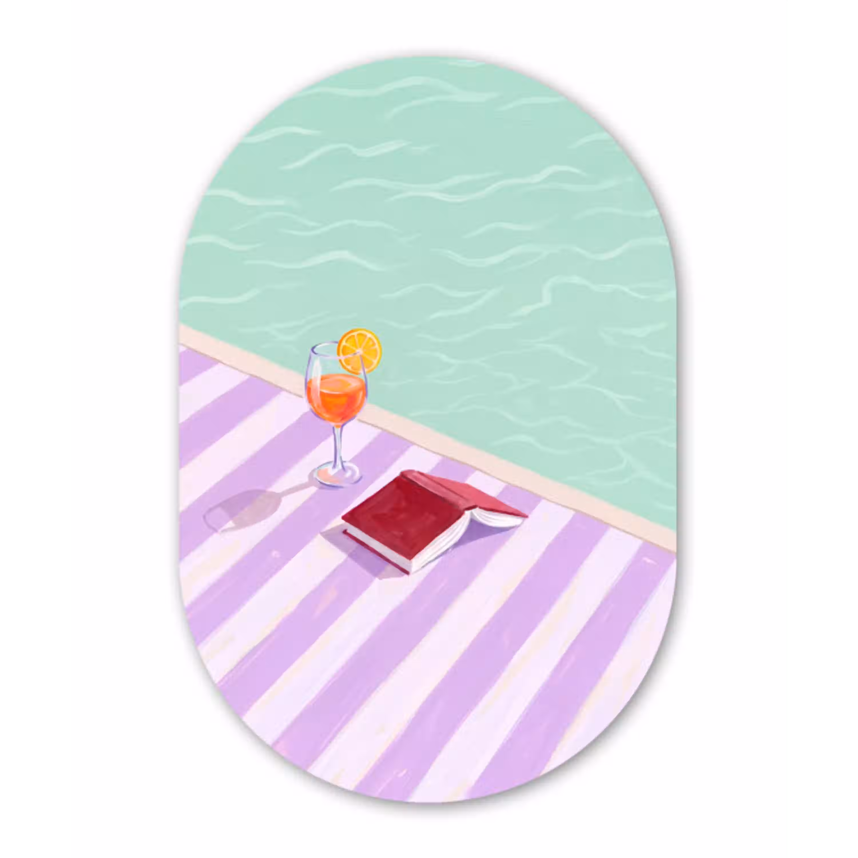 Cocktail - Zwembad - Zomer Wandcirkel Ovaal Glas middel -3d