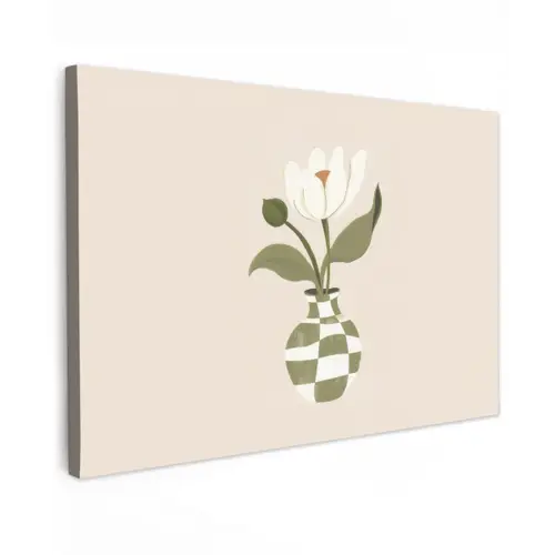 Vaas - Geruit - Bloem - Groen Tuinposter op houten frame 2 cm dik klein -3d