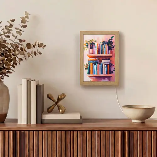 Planken - Boeken - Bladeren Light Box met kabel (Tafellamp) klein -sfeer2
