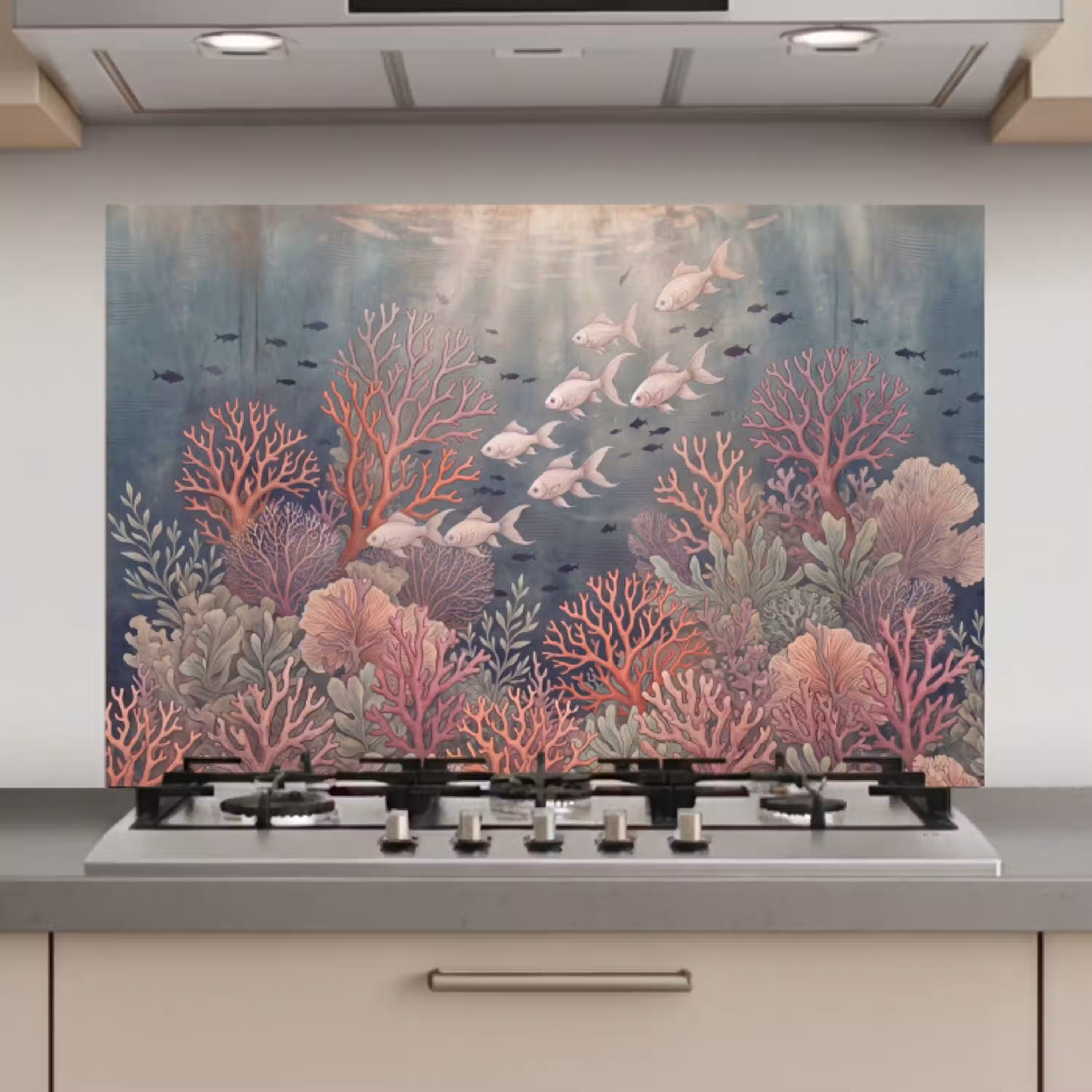 Vis - Koraal - Onderwater - Illustratie - Vintage keuken achterwand spatscherm klein -3d_website