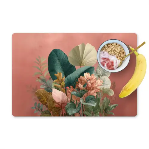 Tropische bladeren - Bloemen - Roze - groen Placemat vinyl groot -zzzproduct_Kitchenyeah-website