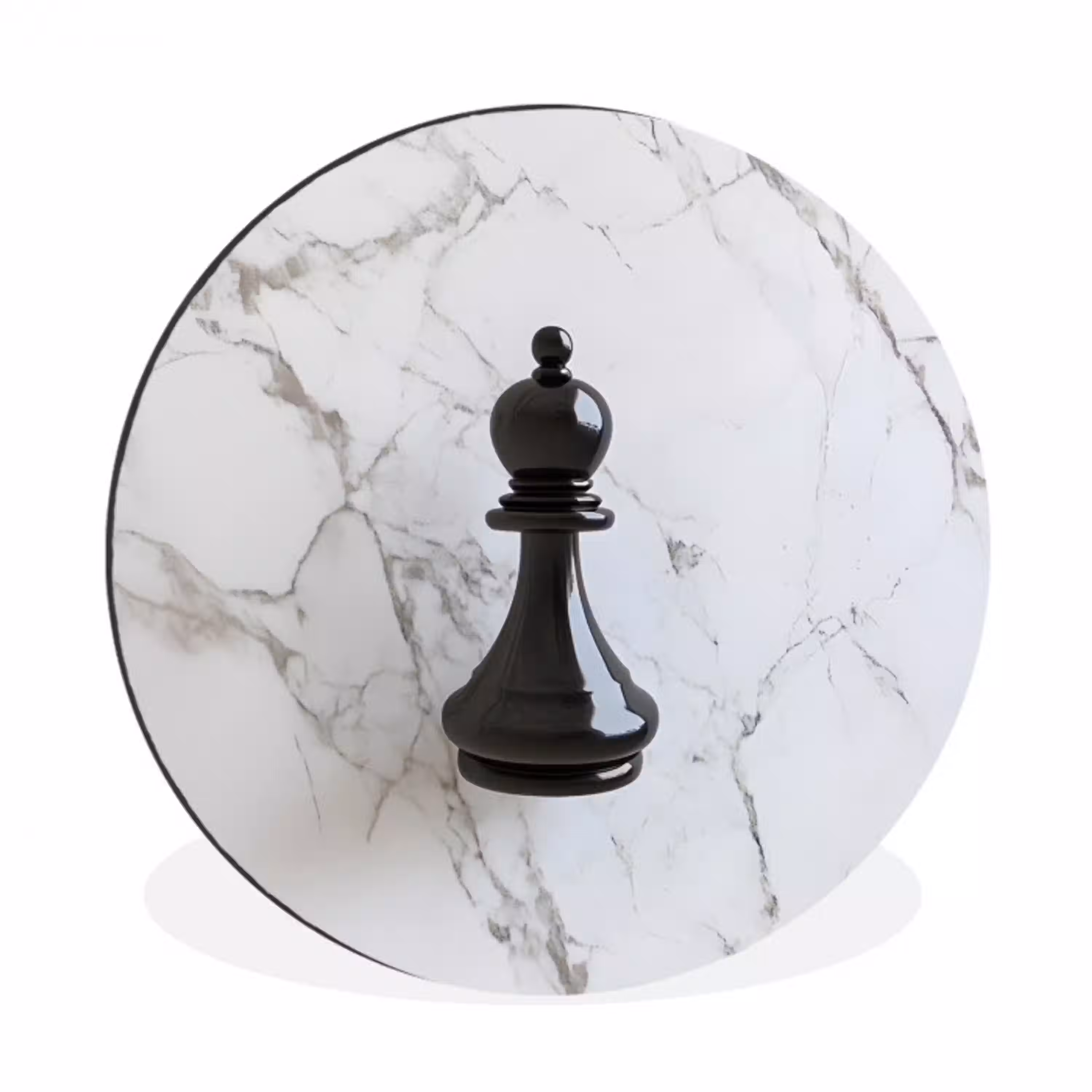 Schaakstuk - Loper - Zwart - Marmer Wandcirkel aluminium klein -3d