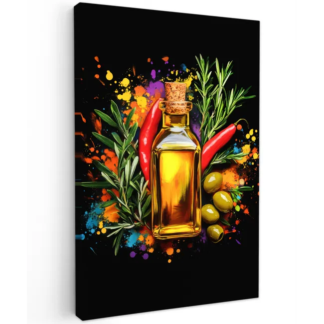 Olijfolie - Graffiti - Peper - Olijven - Modern Tuinposter op houten frame 2 cm dik klein -3d