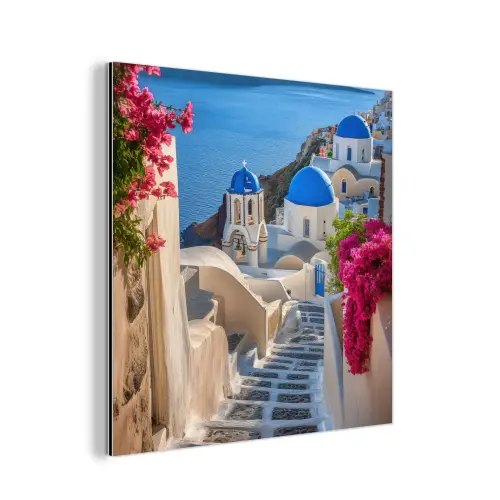 Santorini - Bloemen - Griekenland aluminium wit klein -3d