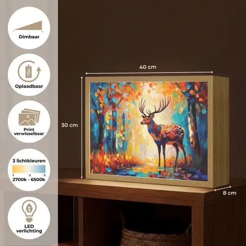 Hert - Bosdieren - Natuur - Kunst Light Box met batterij (Wandlamp) middel -USP_websiteoverzichtNL