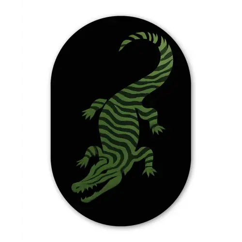 Krokodil - Groen - Tijgerachtig - Strepen Wandcirkel Ovaal Glas middel -3d