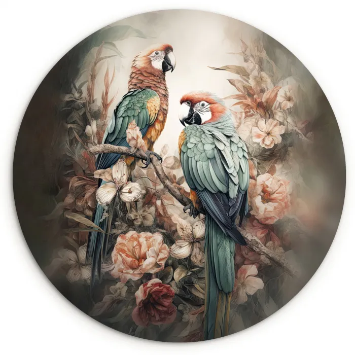 Papegaaien - Vogels - Natuur - Bloemen Wandcirkel kunststof plaat 5mm dik klein -3d