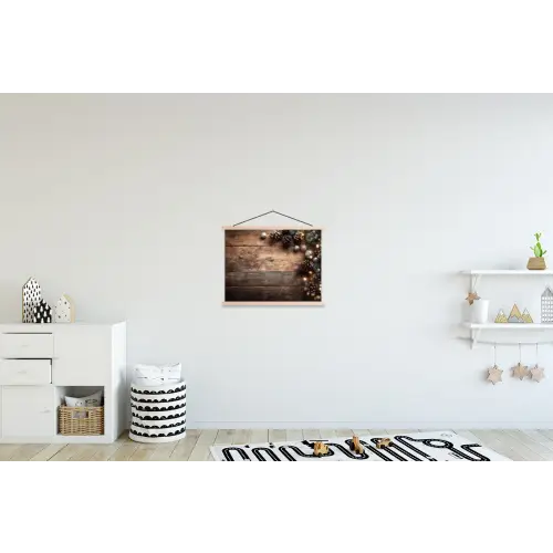 Kersthoekdecoratie - Dennenappels - Lichtjes textielposter latten blank klein -kinderkamer