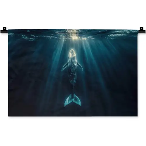 Walvis - Water - Zonnestralen - Blauw Wandkleed katoen klein -zz3d
