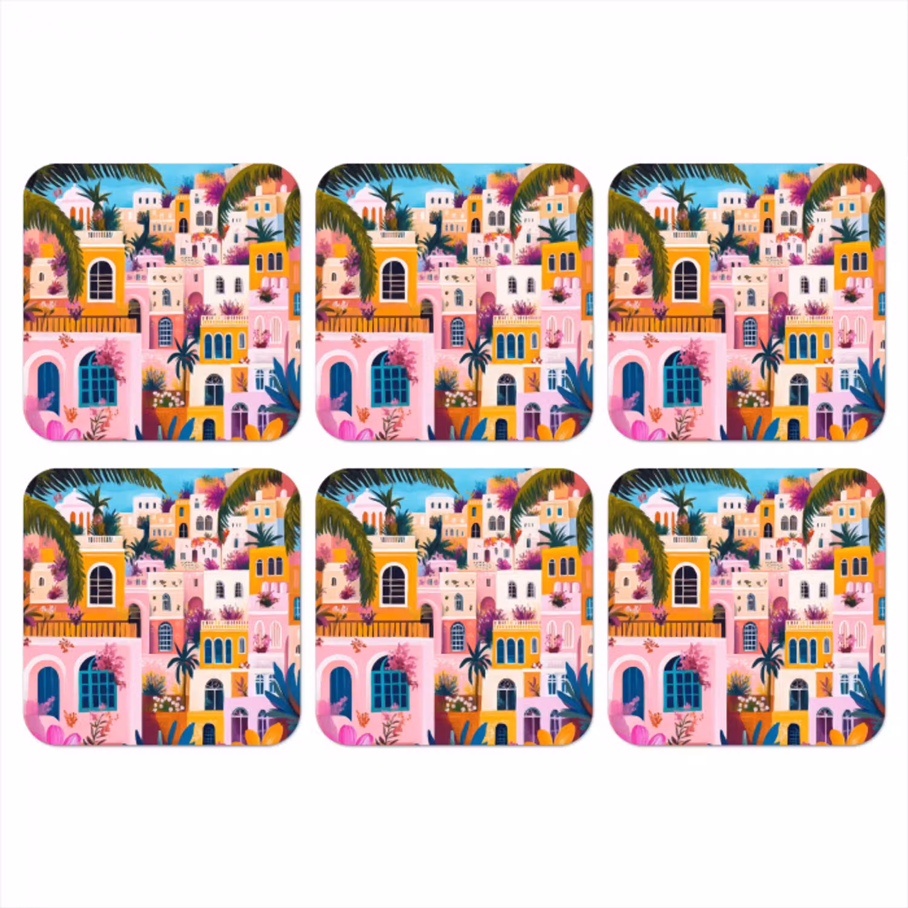 Kleurrijk - Roze - Oranje - Geel - Bloemen onderzetter kurk middel -3d