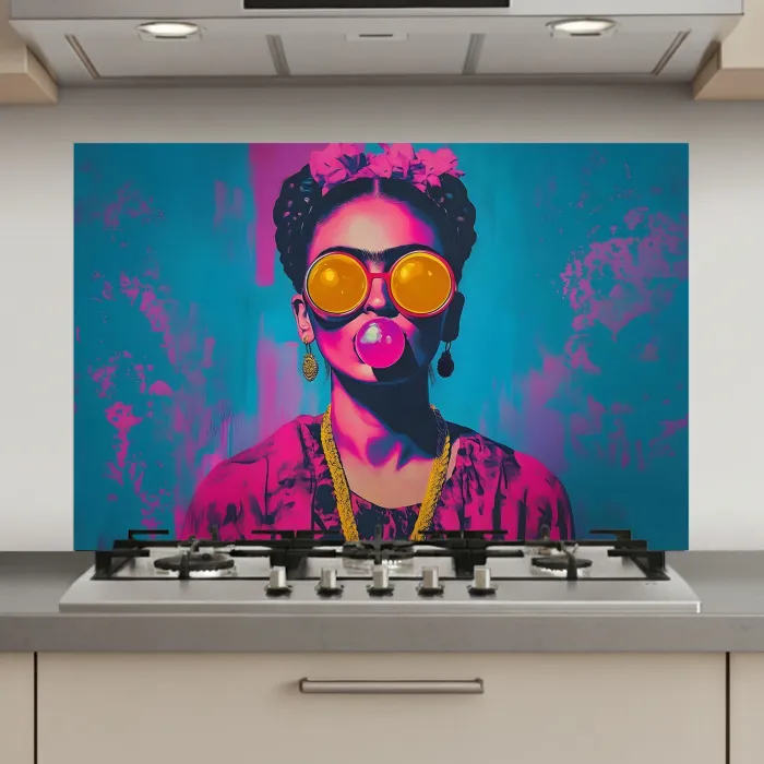 Vrouw - Kauwgom - Zonnebril - Oranje keuken achterwand spatscherm klein -3d_website