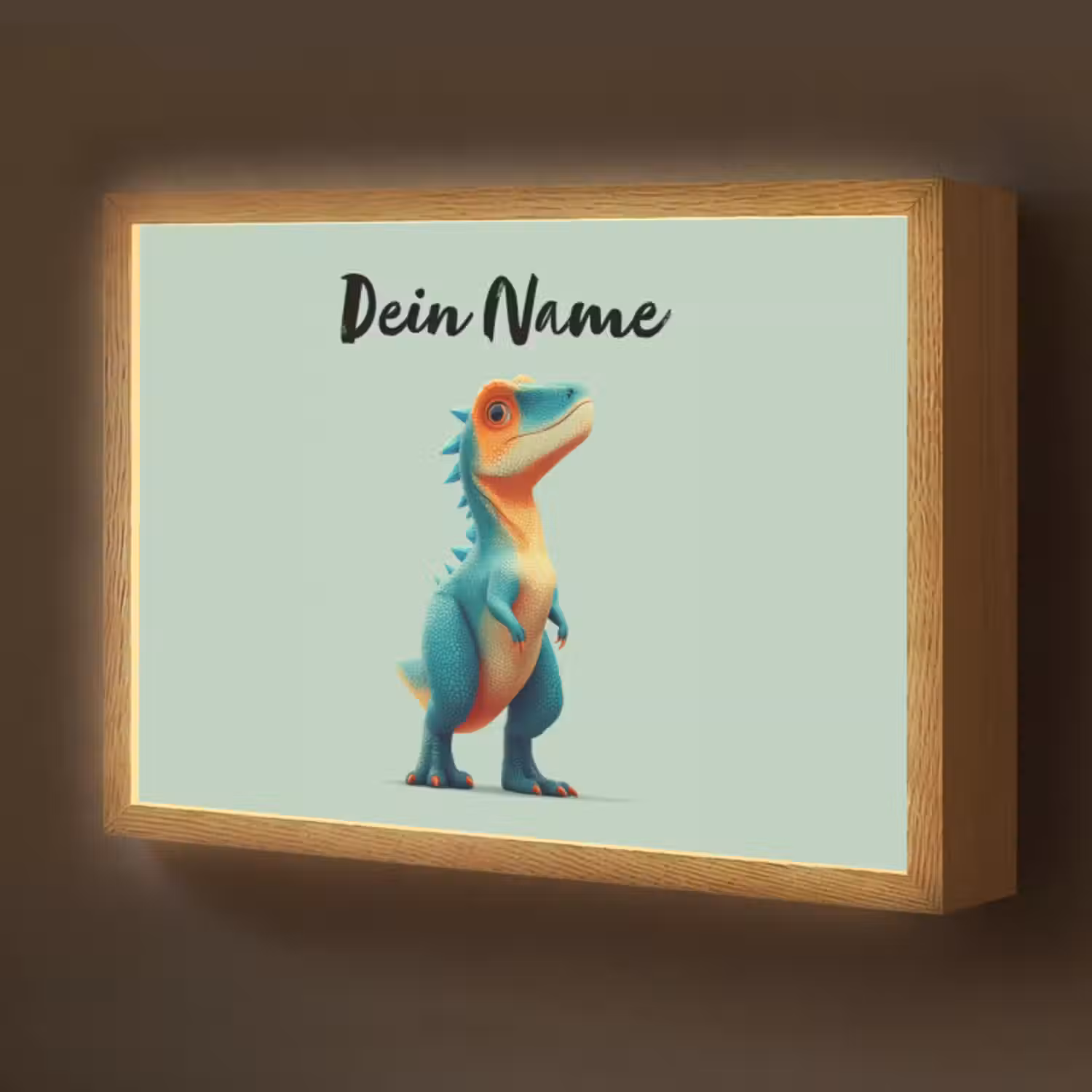 Lightbox - Wandlampe Kinderzimmer mit Namen - Cartoon - Dino - Orange - Kegelspiel