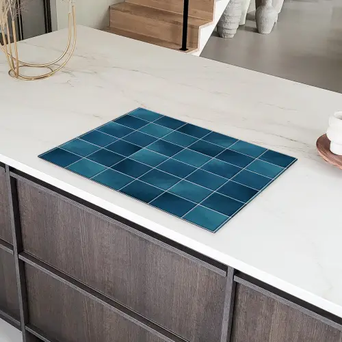 Keramiek - Structuur - Tegel - Blauw Inductie beschermer vinyl 3mm klein 276 -sfeer8
