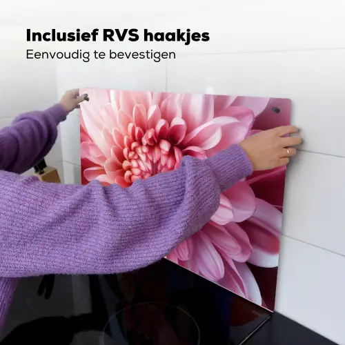Dahlia - Bloem - Close up - Roze Inductie beschemer met haakjes klein -ky-ophangen-nl