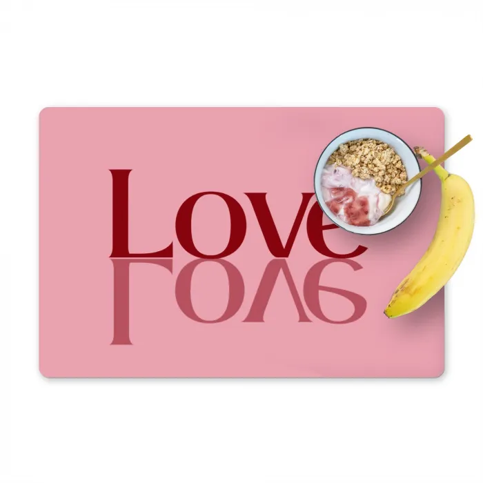 Love - Roze - Spiegeling Placemat vinyl groot -zzzproduct_Kitchenyeah-website