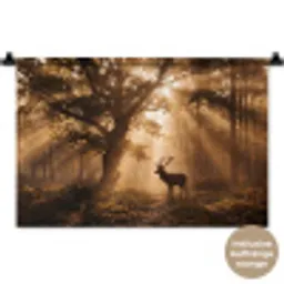 Hert - Bos - Mistig - Natuur - Goud Wandkleed katoen klein -t3d_DE