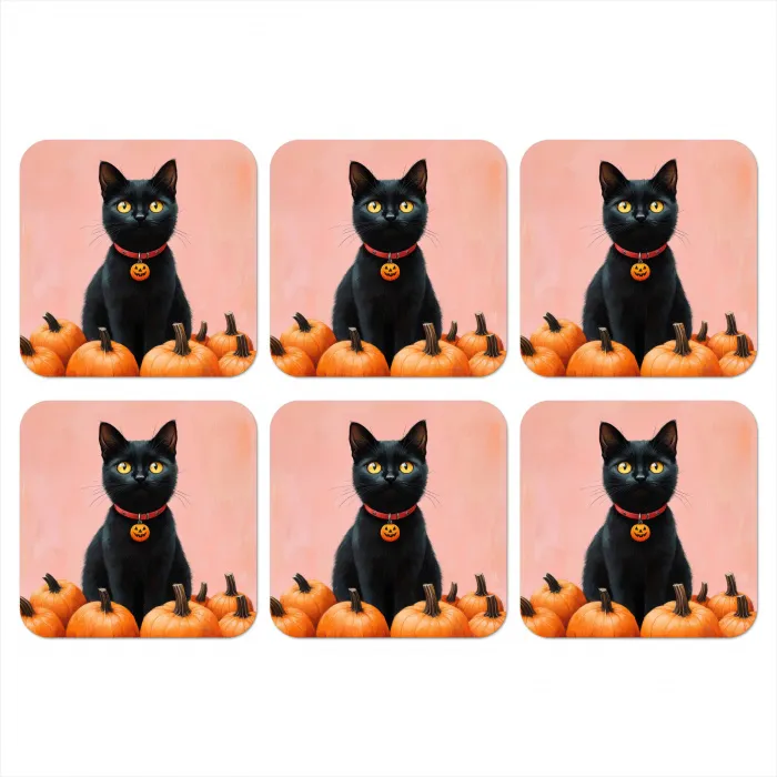 Kat - Pompoen - Roze onderzetter kurk middel -3d