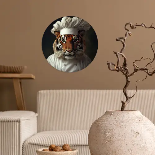 Tijger - Kokskleding - Bruin Wandcirkel behangsticker klein -sfeer1
