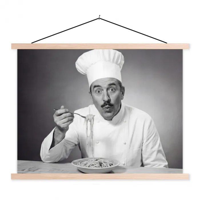 Chef - Spaghetti - Pasta textielposter latten blank klein -3d