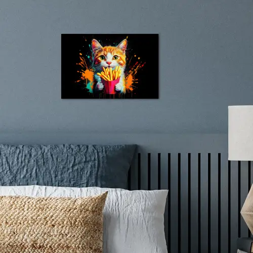 Kat - Eten - Patat - Graffiti - Abstract poster papier klein -sfeer2