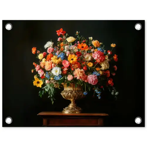 Goud - Bloemen - Kleuren - Vaas tuinposter los doek klein -3d