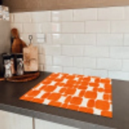 Patroon - Retro - Oranje Inductie beschermer vinyl 3mm middel 274 -sfeer3