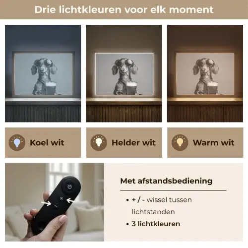 Teckel - Bier - Glas - Bril Light Box met batterij (Wandlamp) middel -USP_lichtkleurNL