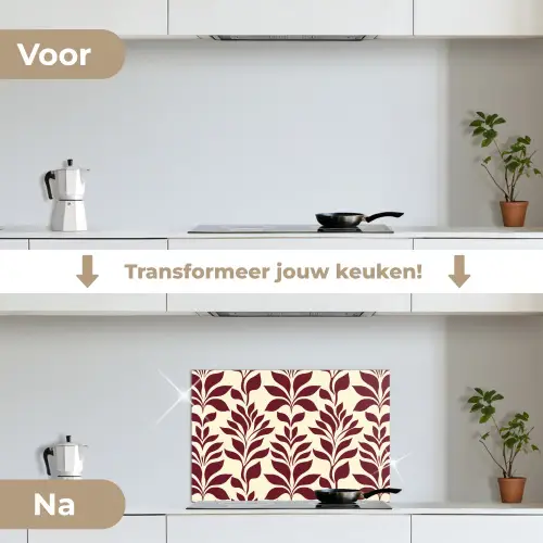 Abstract - Bladeren - Burgundy keuken achterwand spatscherm klein 900 -voor_na_NL