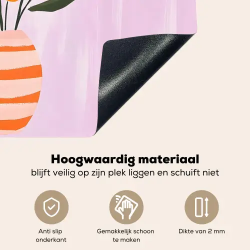 Vaas - Gestreept - Bloemen - Oranje Inductie beschemer met haakjes klein -ky-onderkant-nl