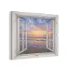 Doorkijk - Zee - Strand - Zonsondergang - Blauw PET vilt klein -3d