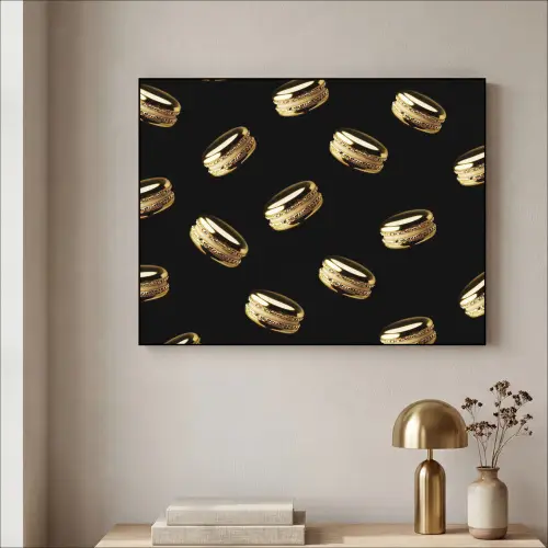 Macarons - Patroon - Goud - Zwart Textielframe zwart klein -sfeer2